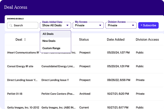 FinDox deal access screen