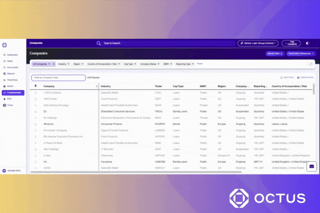 Octus Liquid Credit Fundamentals data in action